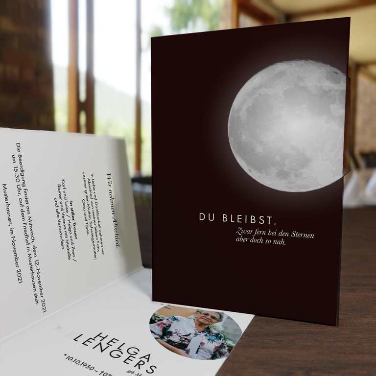 Trauerkarte Mond<br><small>10 Stück 31,10€ inkl. Umschläge</small>