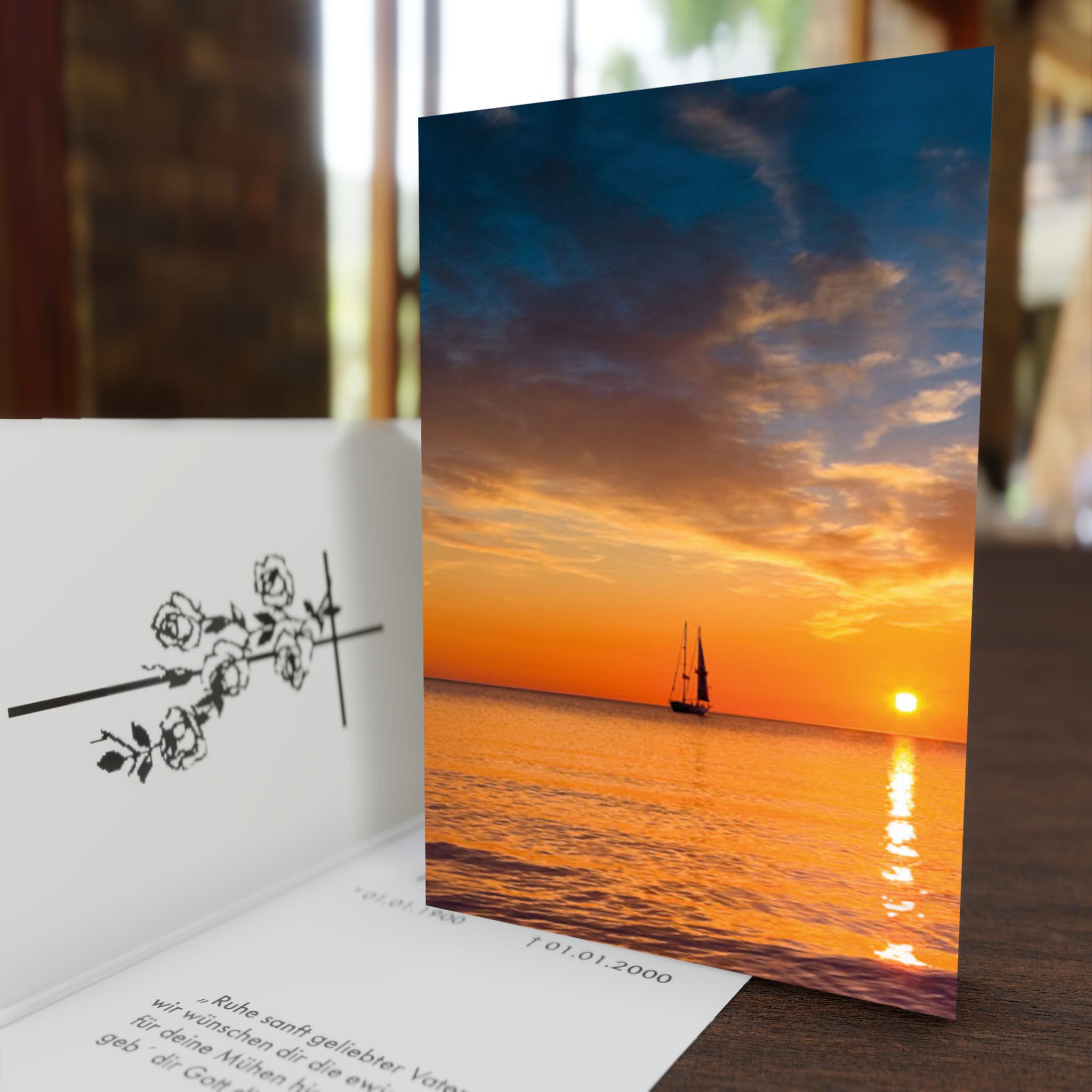 † Sterbebild Segelboot Hochklapp