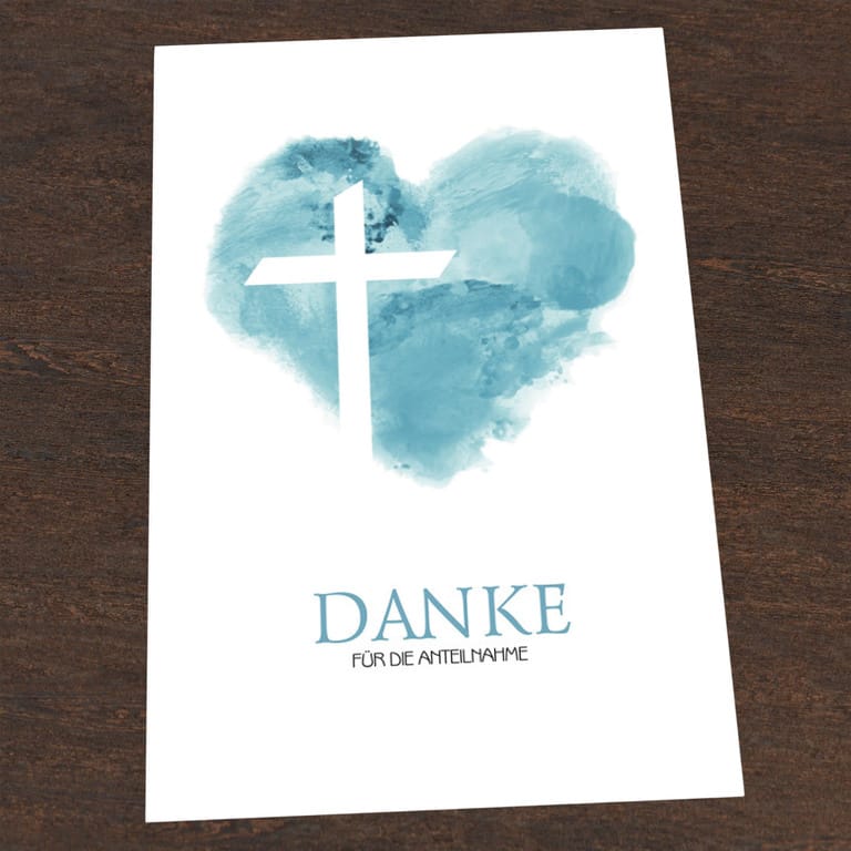 Danksagungskarte Ewiges Herz mit Kreuz<br><small>10 Stück 23,90€ inkl. Umschläge</small>