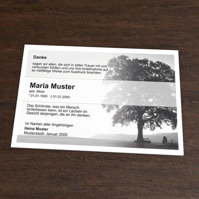 † Danksagungskarte Baum Myst Flach Quer