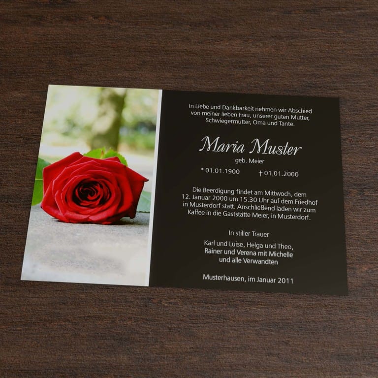 Danksagungskarte Liegende Rose<br><small>10 Stück 23,90€ inkl. Umschläge</small>