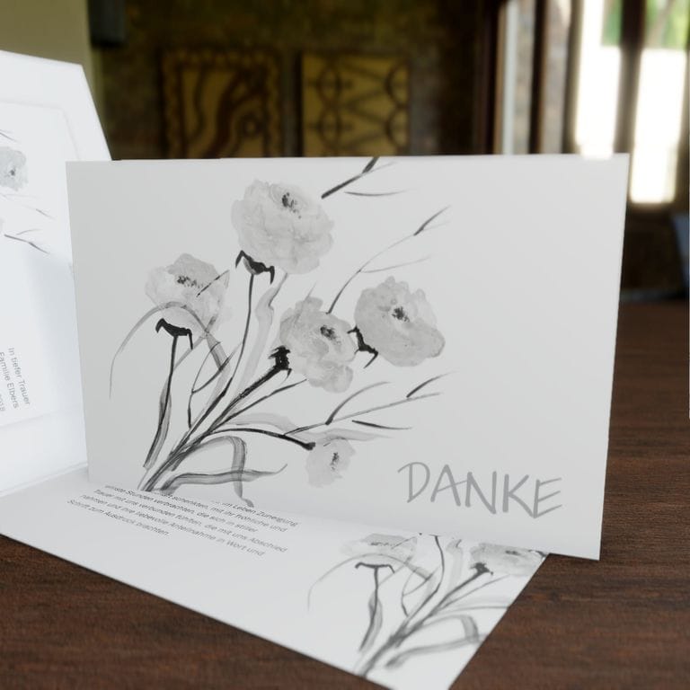 † Danksagungskarte Blumenzeichnung Querklapp
