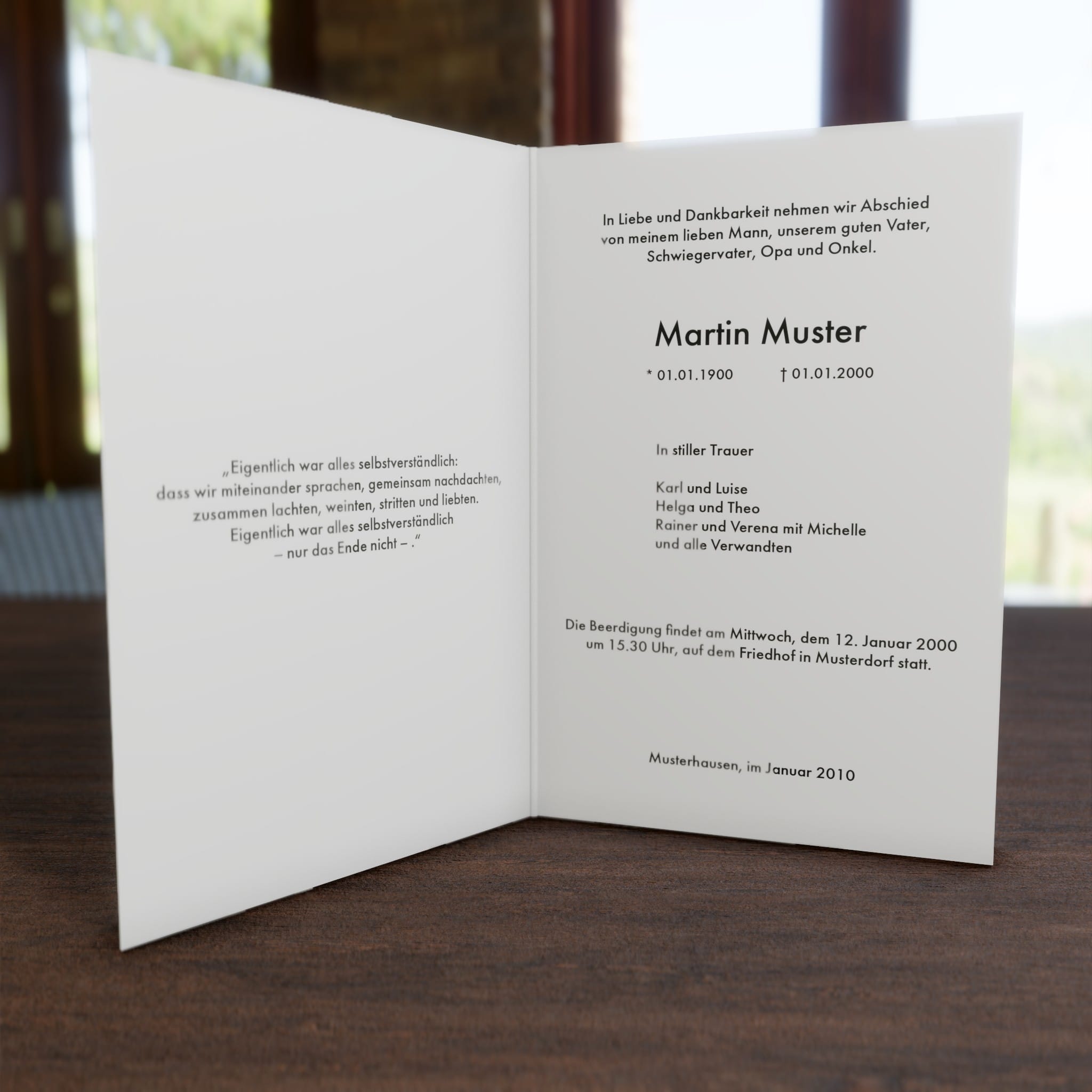 Geld In Trauerkarte Ja Oder Nein Trauerkarte Schlichtes Portrait online gestalten