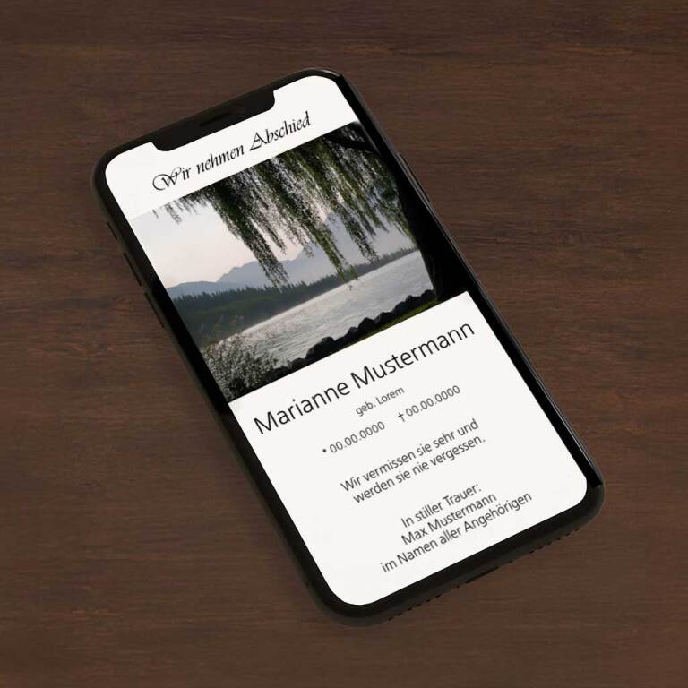 Digitale Trauerkarte „Baum am Wasser“