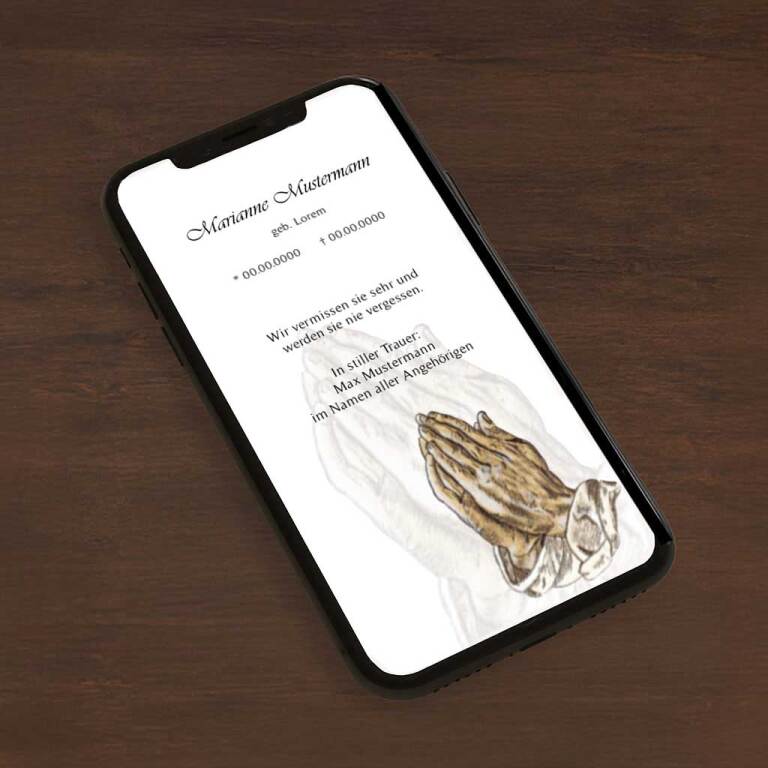 Digitale Trauerkarte „Betende Hände“