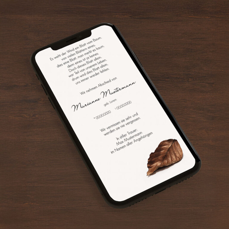 Digitale Trauerkarte „Blatt“