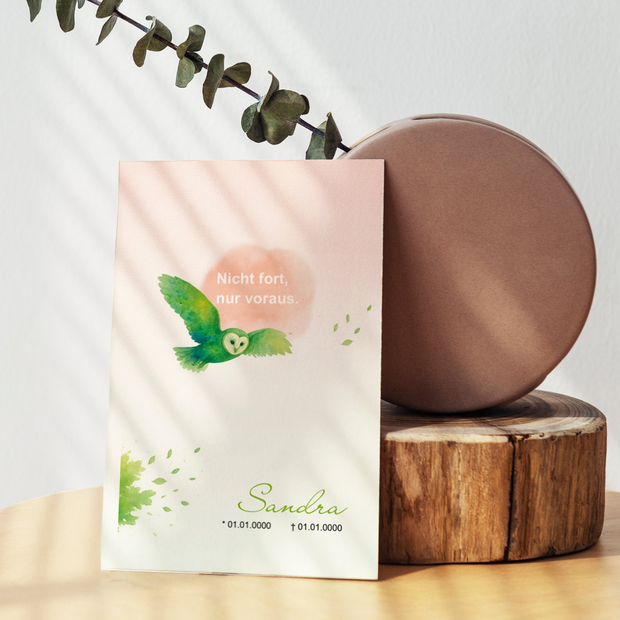 Einladungskarten Lenbensfeier mit dem Motiv Eule