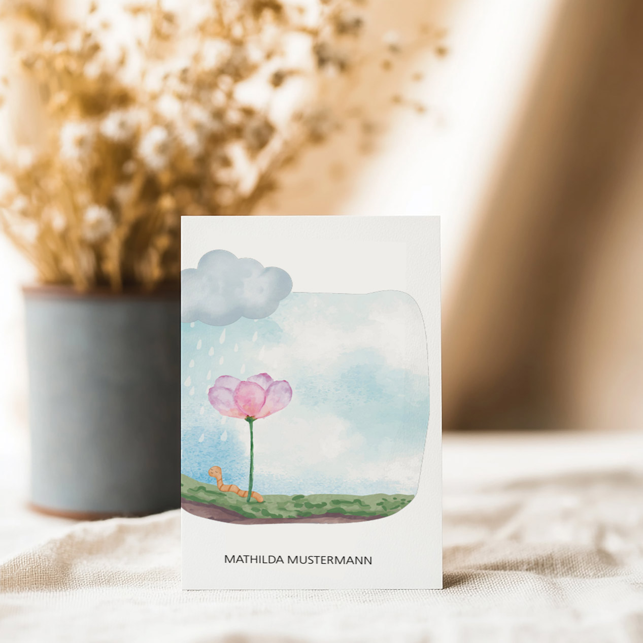 Einladungskarten Lenbensfeier mit dem Motiv Regenwurm