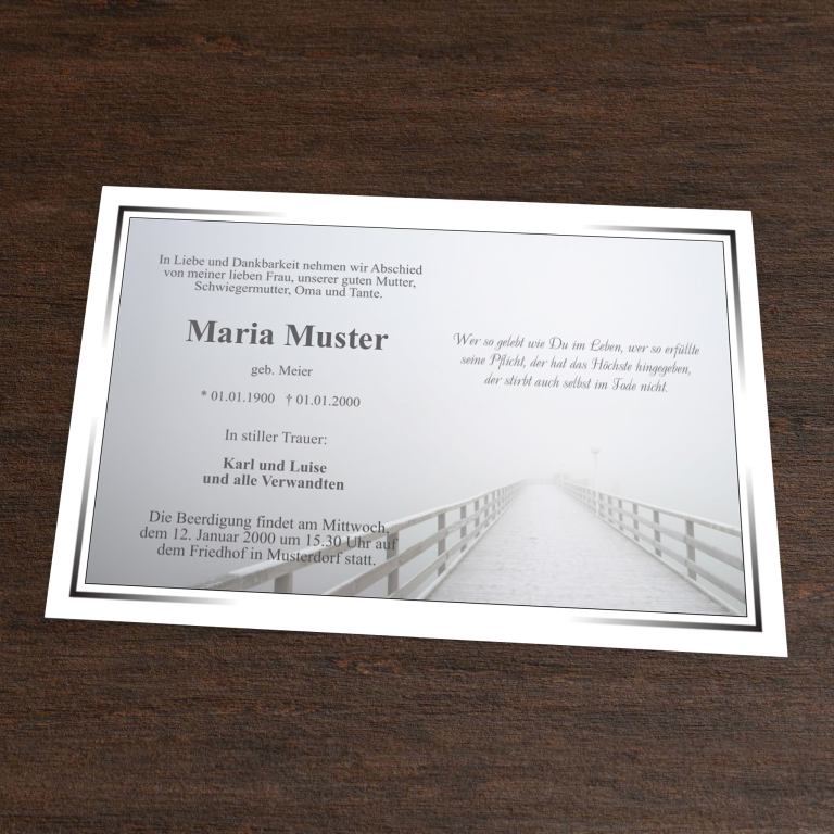 Trauerkarte Steg im Nebel